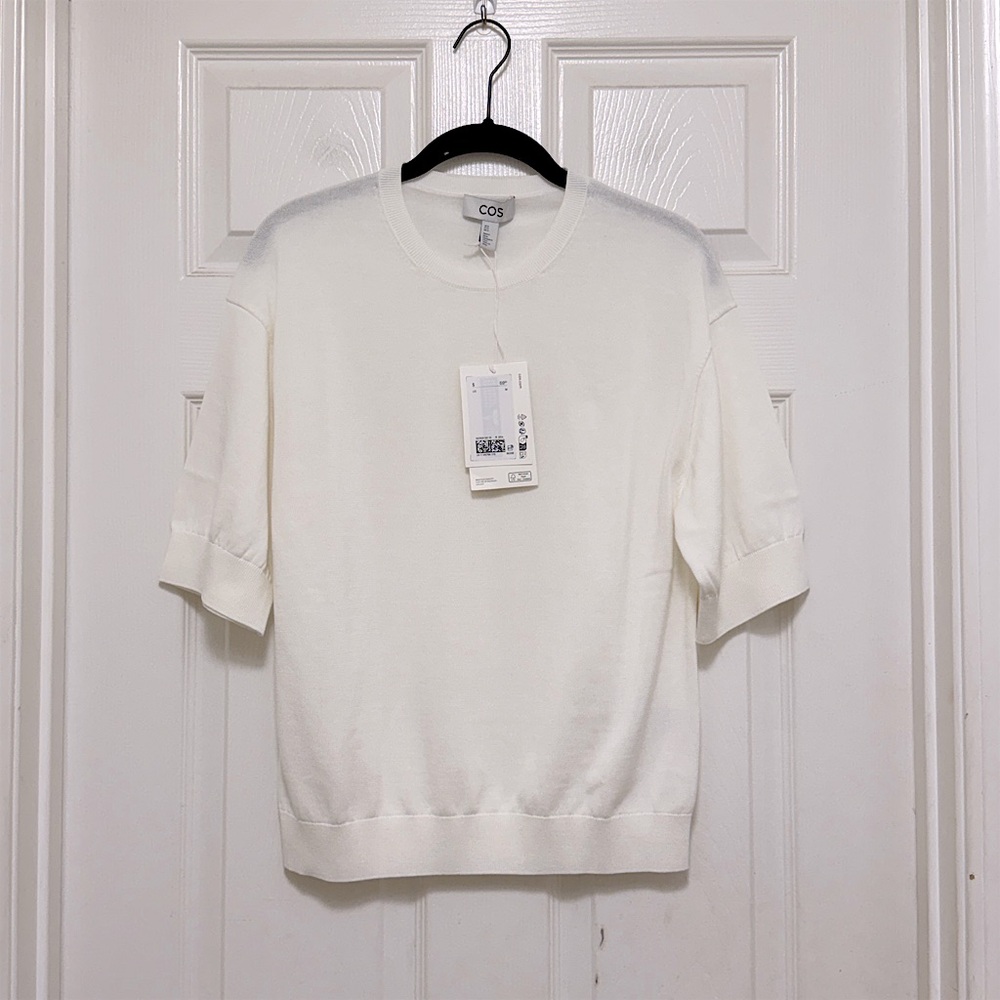 NWT COS Knitted Cotton T-Shirt in Off White - Picture 6 of 11